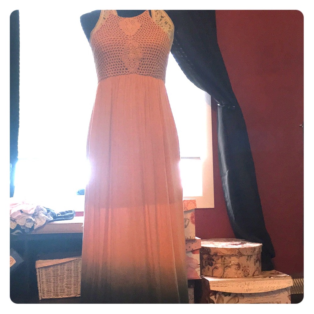 Ombré pink to navy maxi dress